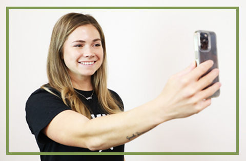 Collage of two images. The first image is a Montana Tech student taking a selfie to submit a photo for their DiggerCard. The second image is the student's DiggerCard with their photo on it.