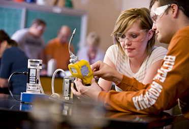 Students conducting a laboratory experiment. 