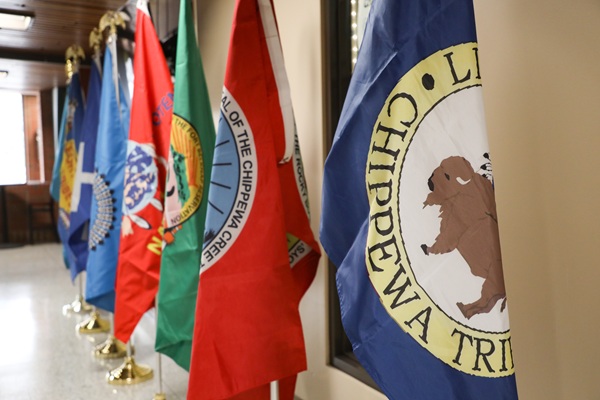 !Tribal flags hang in the Student Union Building