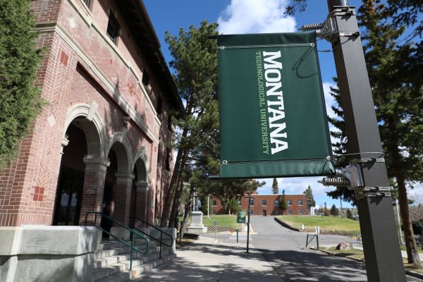 !A Montana Tech banner flies on campus