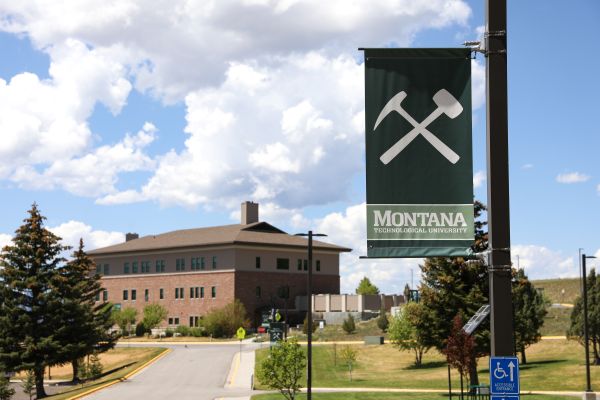 !A Montana Tech Banner on campus