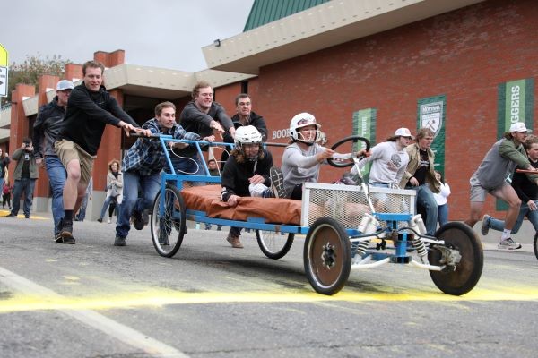 !A bed races down park street